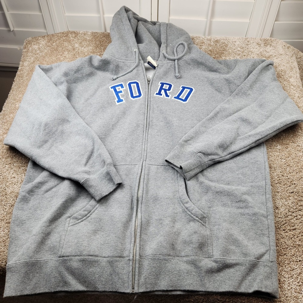 Vtg Oarsman 913 Ford Full Zip Hoodie Mens XXL Gray Blue Tackle Twill Sweatshirt